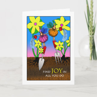 Cartão Garden Birthday Joy, Vintage Watering Fairies