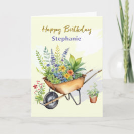 Cartão Garden Wheelbarrow Nome Personalizado Feliz Aniver