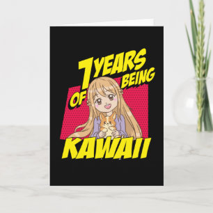 Cartão Garota 7 de Aniversário De 7 Anos De Ser Kawaii