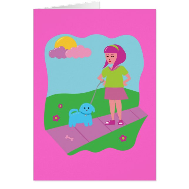 Cartão Garota Andando Cachorro (Frente)