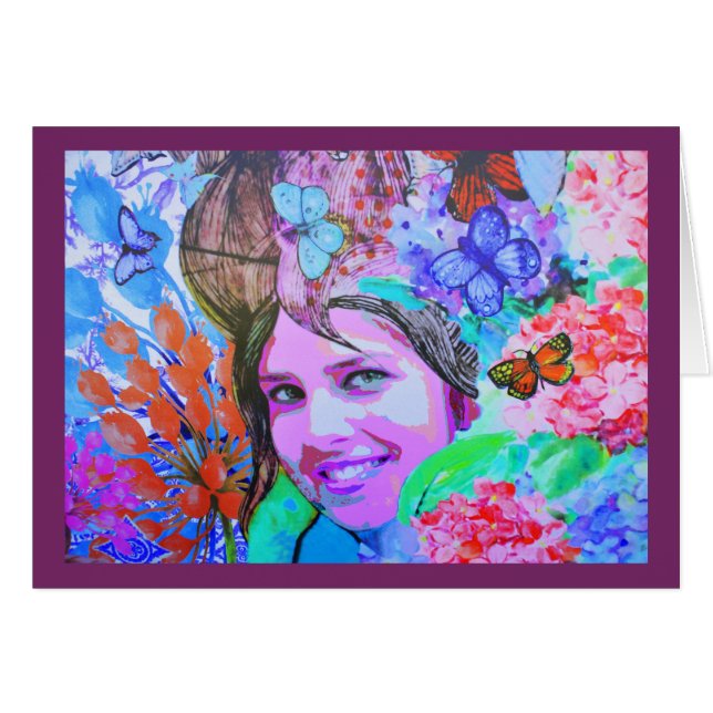 Cartão Garota borboleta (Frente Horizontal)