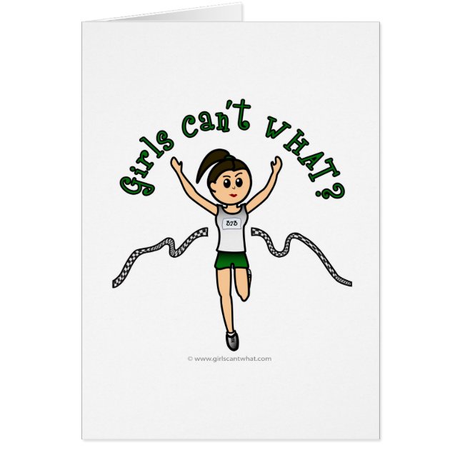 Cartão Garota clara correndo no uniforme verde (Frente)