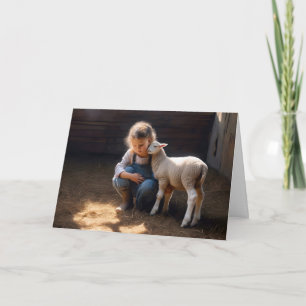 Cartão Garota Com Carneiro Para Aniversário