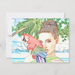 Cartão Garota com papagaio
