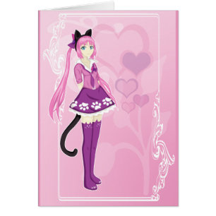 Cartão Garota de Gato Rosa