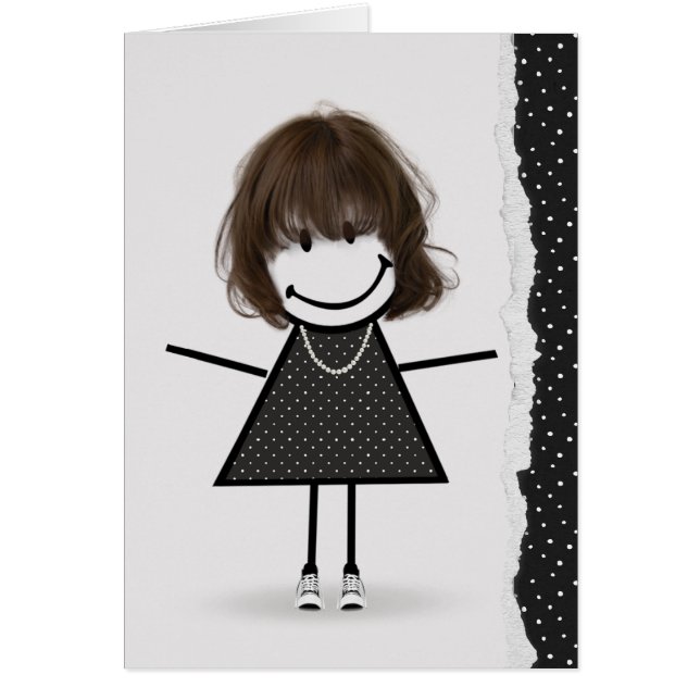 Cartão Garota de palito de aniversário com tênis (Frente)