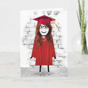 Cartão Garota de Pau Graduada com Cabelo e Diploma