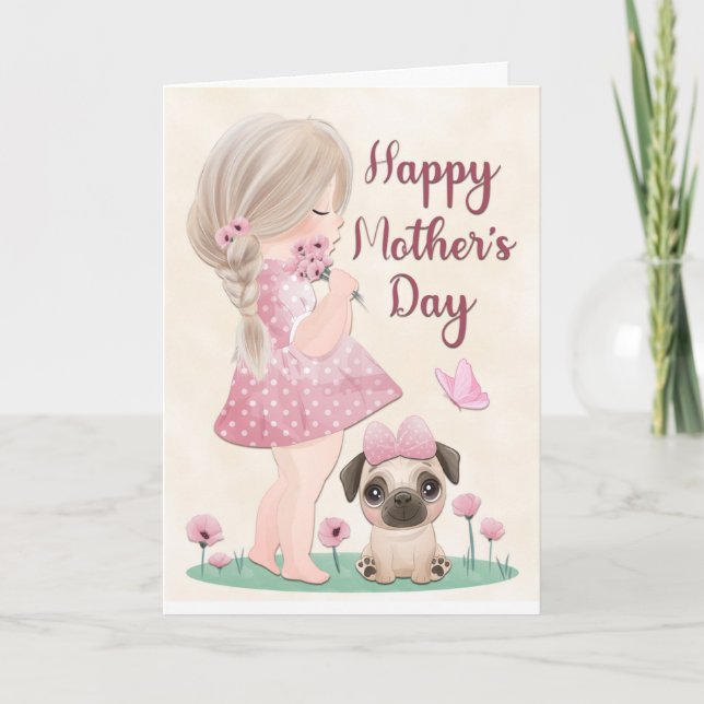 Cartão Garota de vestido rosa e mamadeira para o dia das  (Frente)