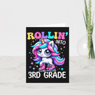 Cartão Garota do 3º ano de volta à escola Rollin Unicorn