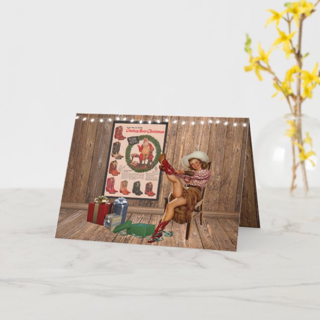 Cartão Garota do Boot de Natal Putando em Boots (Flor Amarela)