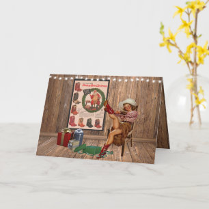 Cartão Garota do Boot de Natal Putando em Boots