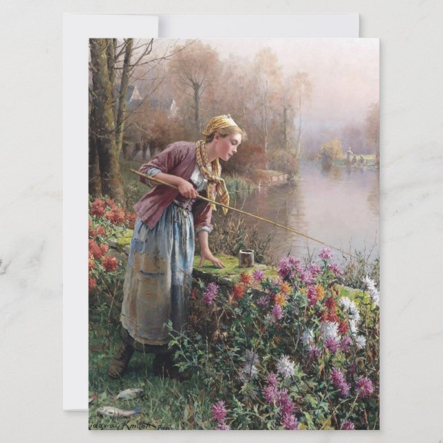 Cartão Garota francesa pescando na Bretanha (Frente)