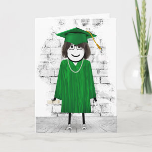 Cartão Garota Graduada Palito com Cabelo e Diploma 