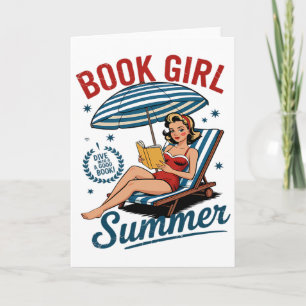Cartão Garota Lendo Livro Verão Divertido Férias de Praia