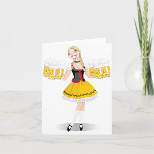 Cartão Garota Loira da Cerveja Humorística do Oktoberfest