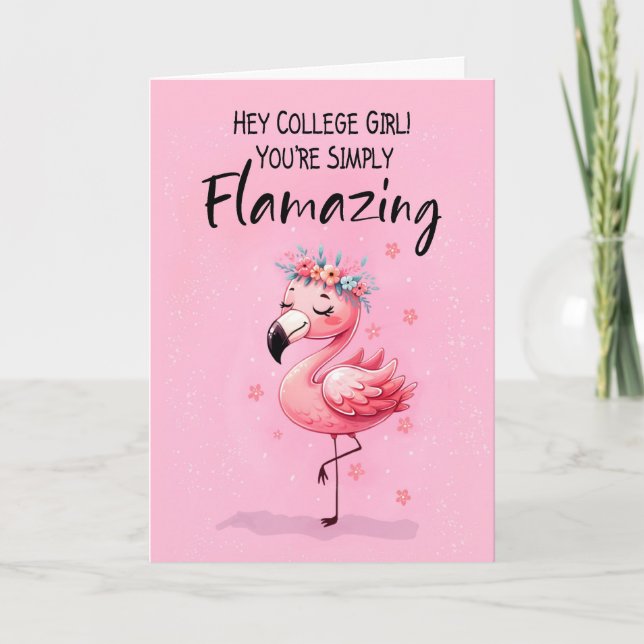 Cartão Garota Na Escola Dizendo Flamingo Fabuloso (Frente)
