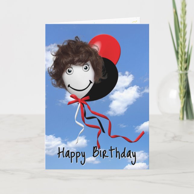 Cartão Garota No Balão De Aniversário No Céu (Frente)