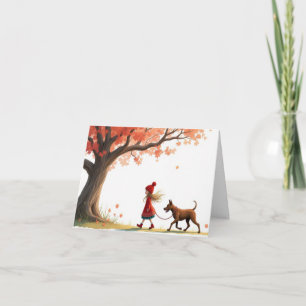 Cartão Garota Pequena Caminhando Seu Cachorro Grande