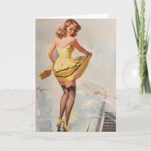 Cartão Garota Pin-Up de Dia Chuvoso