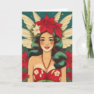 Cartão Garota Pin-Up de Natal Tropical dos Anos 50 Retrô
