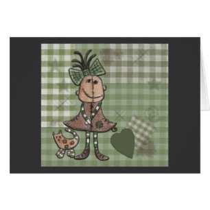 Cartão Garota Primitiva e Gatos