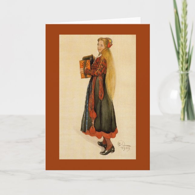 Cartão Garota Sueca Jogando Acordeão (Frente)