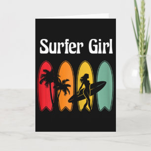 Cartão Garota Surfista Prancha de Surfe Mulheres Retro 