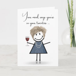 Cartão Garota Vestida de Aniversário com Vidro de Vinho