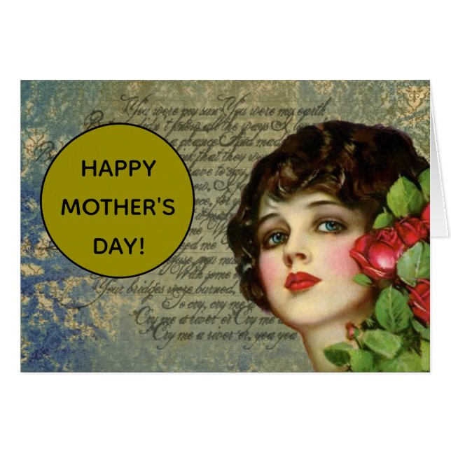 Cartão Garota Vitoriana Glamor com Rosa vermelha (Frente Horizontal)