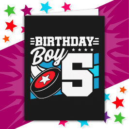 Cartão Garoto de 5 de Aniversário de Festa de Hóquei de 5