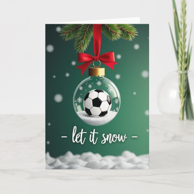 Cartão Garrafa de Natal de Futebol na Neve (Frente)