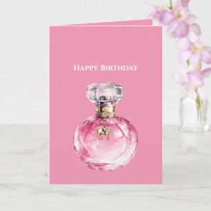 Cartão Garrafa de Perfume Rosa Amuleto de Cavalo Aniversá