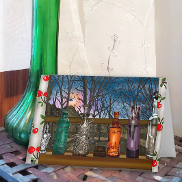 Cartão Garrafas de vidro no cheio das gotas de chuva