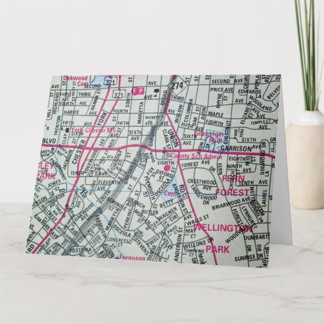 Cartão Gastonia, NC Vintage Map (Frente)