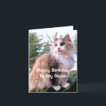 Cartão Gata Calico Aniversário Irmã<br><div class="desc">Este cartão de aniversário para sua irmã que ama gatos apresenta um lindo gato calico de pelo longo sentado em um toco de árvore no outono. As cores do gato são butterscotch,  cinza e branco. Na frente,  o texto diz: "Feliz Aniversário à Minha Irmã".</div>