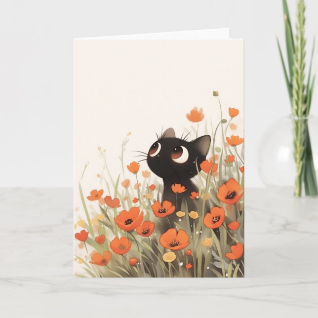 Cartão Gata Preta Poppy Meadow (Frente)
