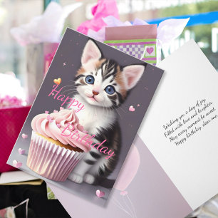 Cartão Gatinho Atigrado Fofo Cumprimentos de Aniversário