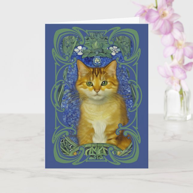 Cartão Gatinho bonitinho no estilo Vintage Art Nouveau (Orquídea)