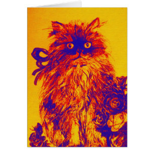 Cartão GATINHO COM ROSAS, roxo alaranjado de Yellow.Blue