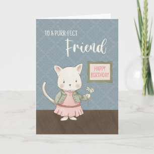 Cartão Gatinho de Aniversário Amigo em um Vestido Seguran