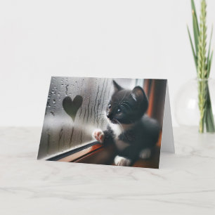 Cartão Gatinho de Aniversário com Coração na Janela