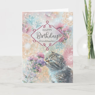 Cartão Gatinho de Aniversário e Colagem de Flores