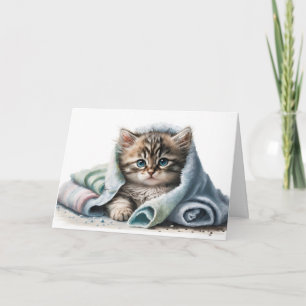 Cartão Gatinho de Aquarela para ir bem logo