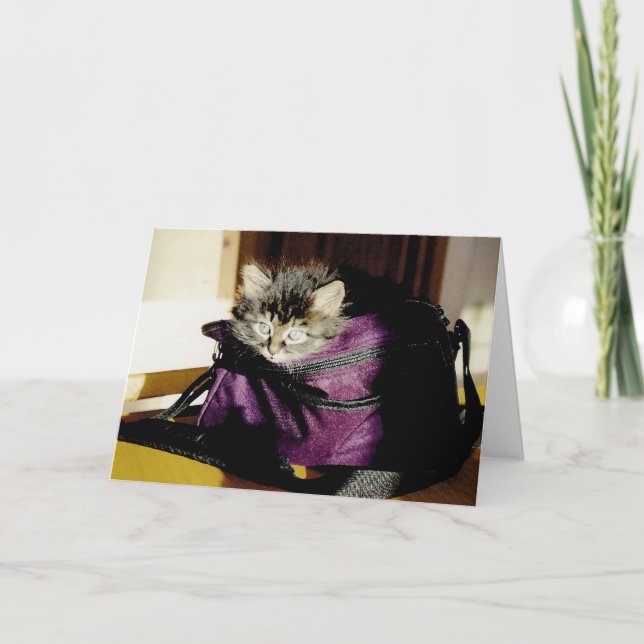 Cartão Gatinho De Cinza Bonito Com Bolas Pensando Em Você (Frente)