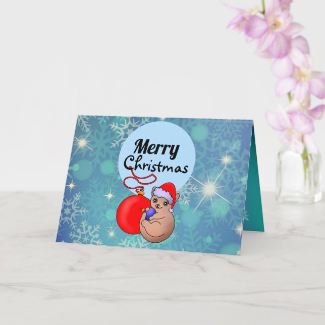 Cartão Gatinho de Natal Adorável com Chapéu de Papai Noel (Orquídea)