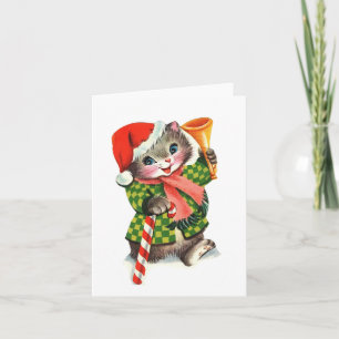 Cartão Gatinho de Natal Vintage