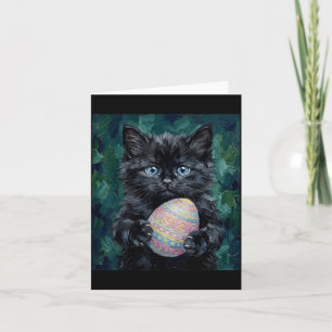 Cartão Gatinho de Páscoa Fofo Segurando Ovo Decorado