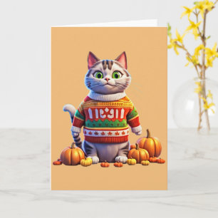 Cartão Gatinho de Suéter Feio de Ação de Graças