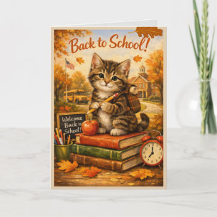 Cartão Gatinho de Volta às Aulas — Mensagem Motivacional