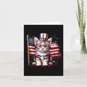 Cartão Gatinho do Dia 4 de Julho Bandeira Americana Améri